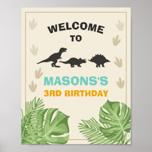 Dinosaur Birthday Welcome Sign Boy Blätter Party Poster