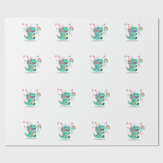 Dinosaur Birthday Wrapping Paper Geschenkpapier (Flach)