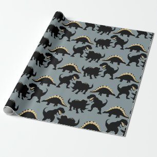 Dinosaur Birthday Wrapping Paper Gold Geschenkpapier
