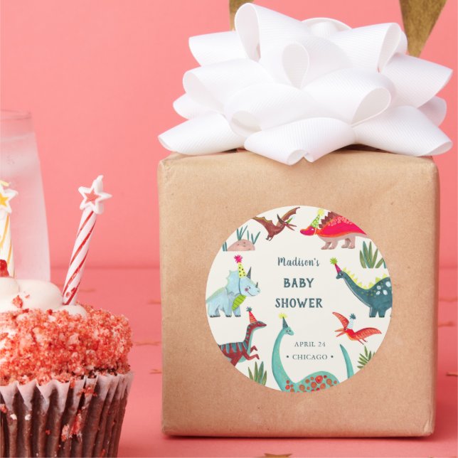 Dinosaur blue baby shower party runder aufkleber (Party)