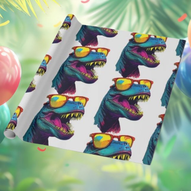 Dinosaur Blue T Rex Jurassic Cool Geschenkpapier ( vibrant blue boy and girl dinosaur themes that inspire fun, and unforgettable memories)