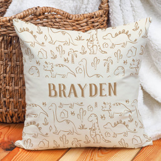 Dinosaur Boho Boy Name Dino Cute Beige Brown Tan Kissen