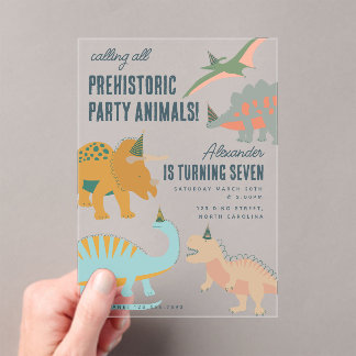 Dinosaur Boho Prähistorische Party-Tiere Geburtsta Acryleinladungen