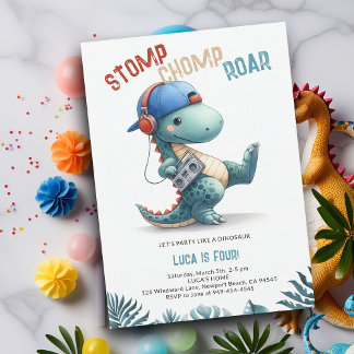 Dinosaur Boom Box Stomp Chomp Roar Boy Geburtstag Einladung