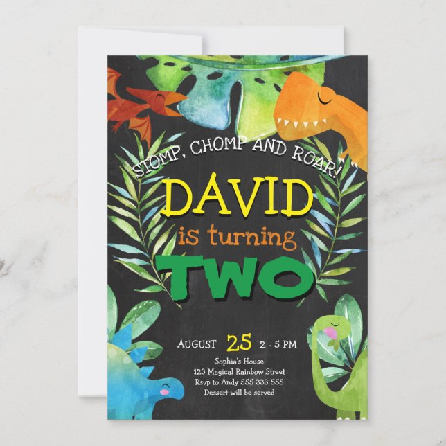 Dinosaur Boy 2. Geburtstag Boys Dino Party Einladung (Vorderseite)