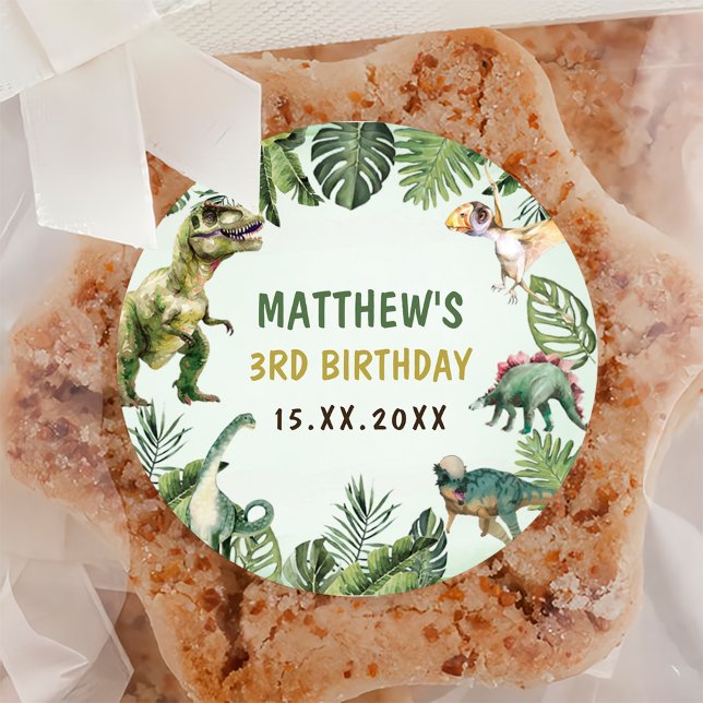Dinosaur Boy 3. Geburtstag Party Runder Aufkleber (Von Creator hochgeladen)