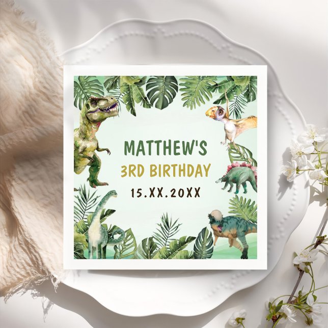 Dinosaur Boy 3. Geburtstag Party Serviette (Von Creator hochgeladen)