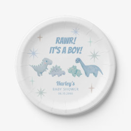 Dinosaur Boy Baby Shower Blue Pappteller