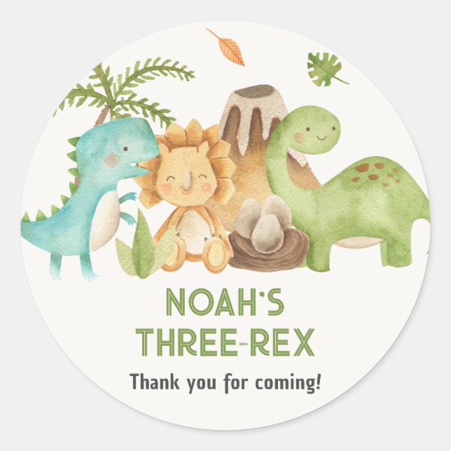 Dinosaur Boy Birthday Favor Stickers Trex (Vorderseite)