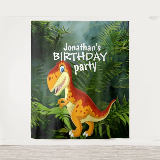 Dinosaur Boy BIRTHDAY Hintergrund Wandteppich (Vorderseite)