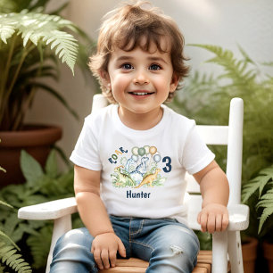 Dinosaur Boy Blue Green Name 3. Geburtstag Kleinkind T-shirt