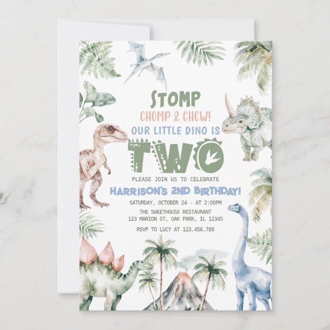 Dinosaur Boy Dino Birthday Party Einladung (Vorderseite)