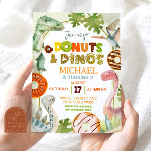 Dinosaur Boy Donuts und Dinos Birthday Party Einladung