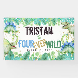 Dinosaur Boy Four Ever Wild Birthday Banner