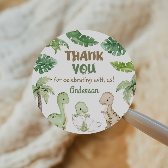 Dinosaur Boy Green 1. Geburtstag Runder Aufkleber (Von Creator hochgeladen)