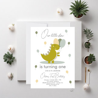 Dinosaur Boy Green Gray Erster Geburtstag Einladung