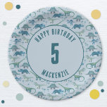 Dinosaur Boy Kindergeburtstag Party Blue Pappteller<br><div class="desc">Zeit für eine wilde Geburtstagsparty! Ein lustiger Haufen bezaubernder Dinosaurier auf blauem Hintergrund,  bereit,  sich mit dem Namen und Alter Ihres Kindes anzupassen. Ideal für jedes Alter Kind,  Junge oder Mädchen. Originelle Kunst von Nic Squirrell.</div>