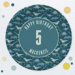 Dinosaur Boy Kindergeburtstag Party Dark Pappteller<br><div class="desc">Zeit für eine wilde Geburtstagsparty! Ein lustiger Haufen bezaubernder Dinosaurier auf einem dunkelgrünen,  aquamarinen Hintergrund,  bereit,  sich mit dem Namen und Alter Ihres Kindes anzupassen. Ideal für jedes Alter Kind,  Junge oder Mädchen. Originelle Kunst von Nic Squirrell.</div>