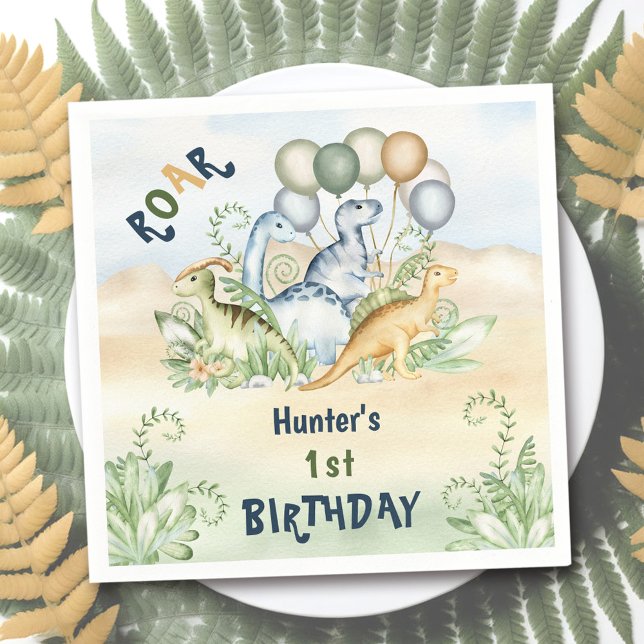 Dinosaur Boy Pastel Blue Green 1. Geburtstag Serviette (Dinosaur Boy Pastel Blue Green 1st Birthday Napkins)