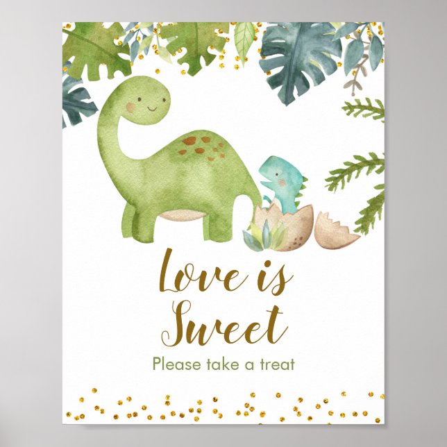 Dinosaur Boy Watercolor Liebe ist Sweet Sign Poster (Vorne)