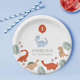 Dinosaur Boys Erster 1. Geburtstag Pappteller