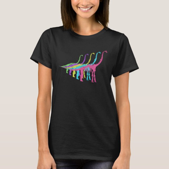 Dinosaur Brachiosaurus Skeleton 80s Colors 1980s T-Shirt (Vorderseite)
