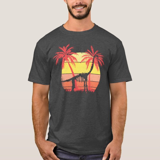 Dinosaur Brachiosaurus Skeleton Summer Sunset 80s  T-Shirt (Vorderseite)