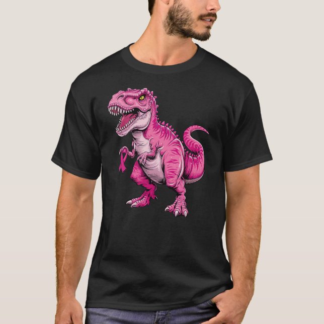 Dinosaur Breast Cancer Awareness Pink Ribbon For K T-Shirt (Vorderseite)