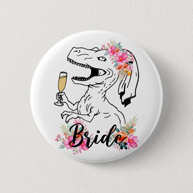 Dinosaur Bride Bridesmaid Floral Bachelorette Teil Button (Vorderseite)