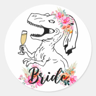 Dinosaur Bride Bridesmaid Floral Bachelorette Teil Runder Aufkleber