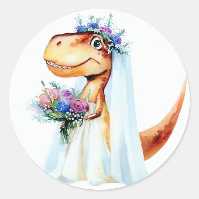 Dinosaur Bride Round Stickers (Vorderseite)