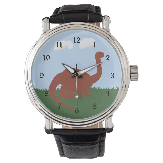 Dinosaur Brontosaurus Whimsical Cartoon Art Armbanduhr (Vorderseite)