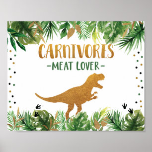 Dinosaur Carnivores Birthday Food Table Sign Poster
