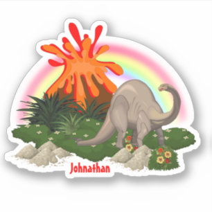 Dinosaur Cartoon Insel Vulkan Regenbogen DIY Name Aufkleber