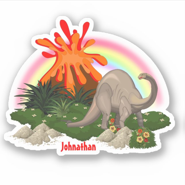 Dinosaur Cartoon Insel Vulkan Regenbogen DIY Name Aufkleber (Vorderseite)