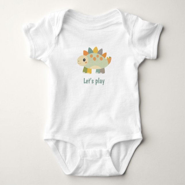 Dinosaur Cartoon Style Personalized Baby Bodysuit Strampler (Vorderseite)