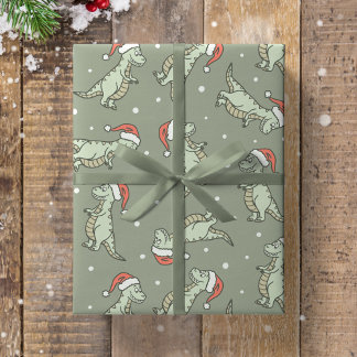 Dinosaur Christmas Boy Santa Claus Dino T-Rex Sage Geschenkpapier