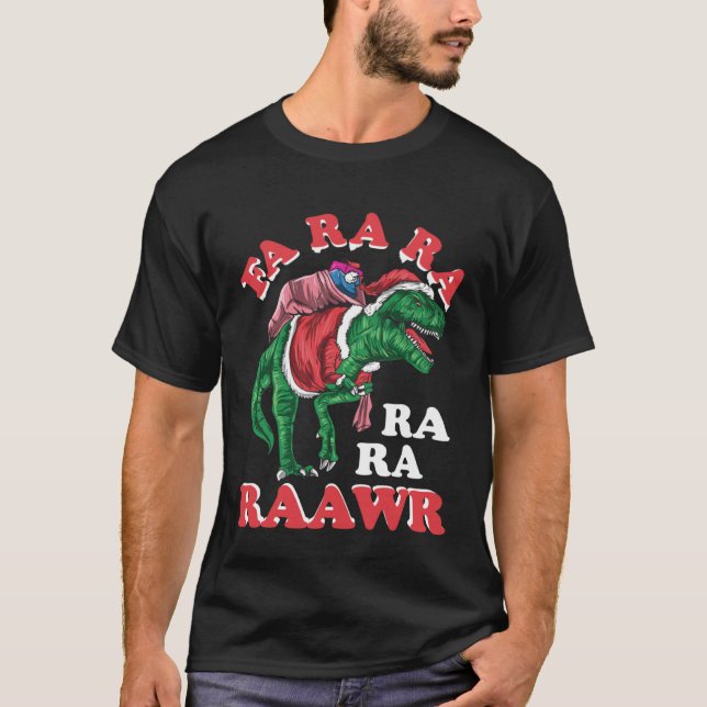 Dinosaur Christmas Fa Ra Rawr Rex Santa Claus T-Shirt (Vorderseite)