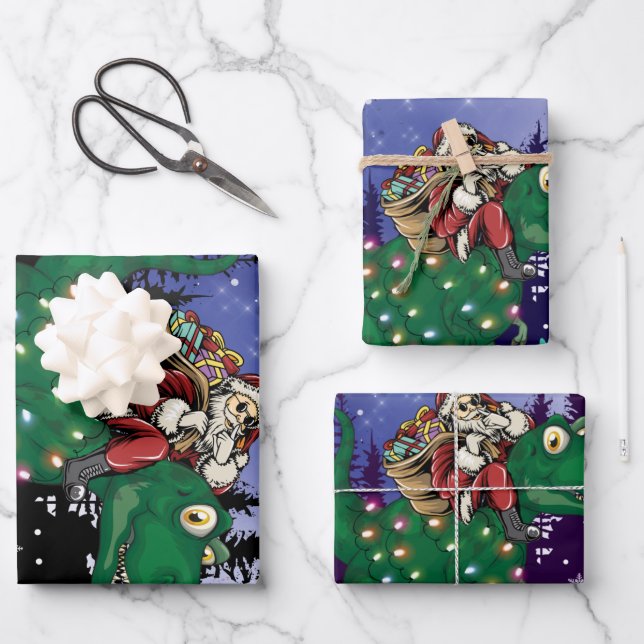Dinosaur Christmas Geschenkpapier Set (Vorderseite)