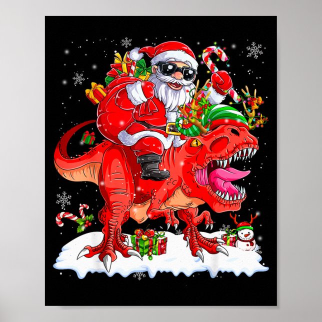 Dinosaur Christmas Lights Funny Men Boys Kids Xmas Poster (Vorne)
