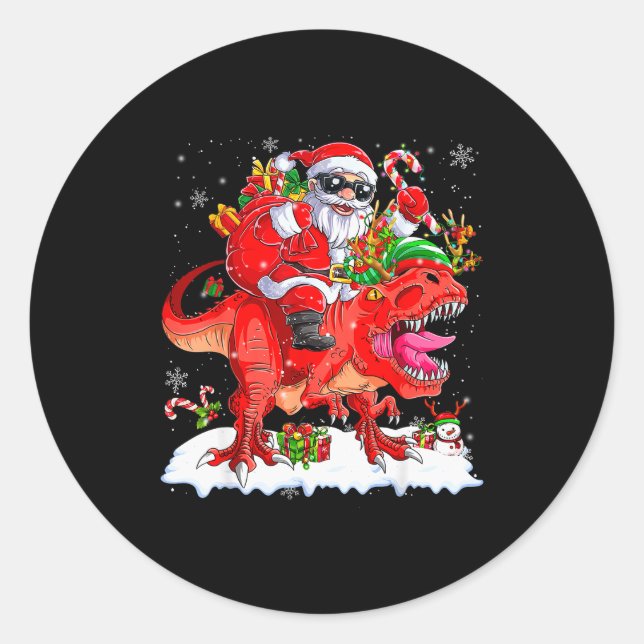 Dinosaur Christmas Lights Funny Men Boys Kids Xmas Runder Aufkleber (Vorderseite)