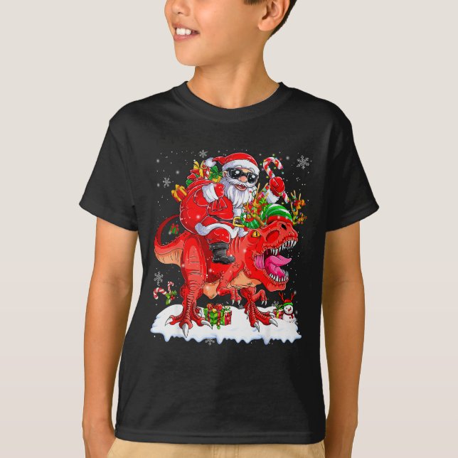 Dinosaur Christmas Lights Funny Men Boys Kids Xmas T-Shirt (Vorderseite)