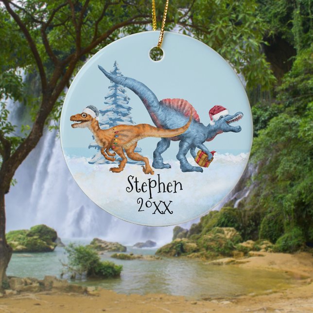 Dinosaur Christmas Raptor Aquarellname Keramik Ornament (Von Creator hochgeladen)