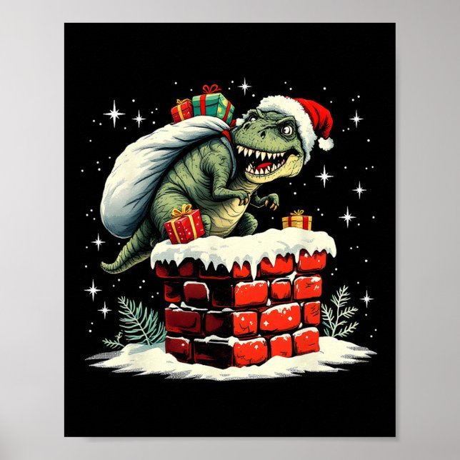 Dinosaur Christmas Santa Xmas  Poster (Vorne)