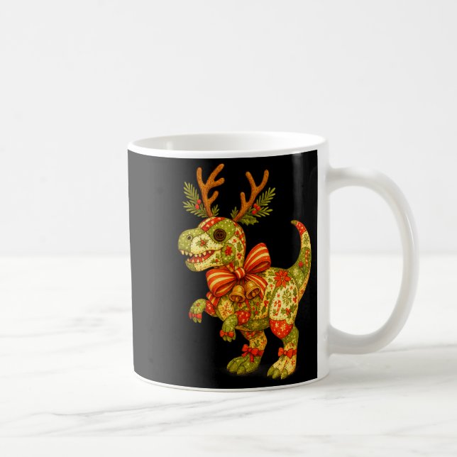 Dinosaur Christmas Season Patchwork T-rex Squad Fa Kaffeetasse (Rechts)