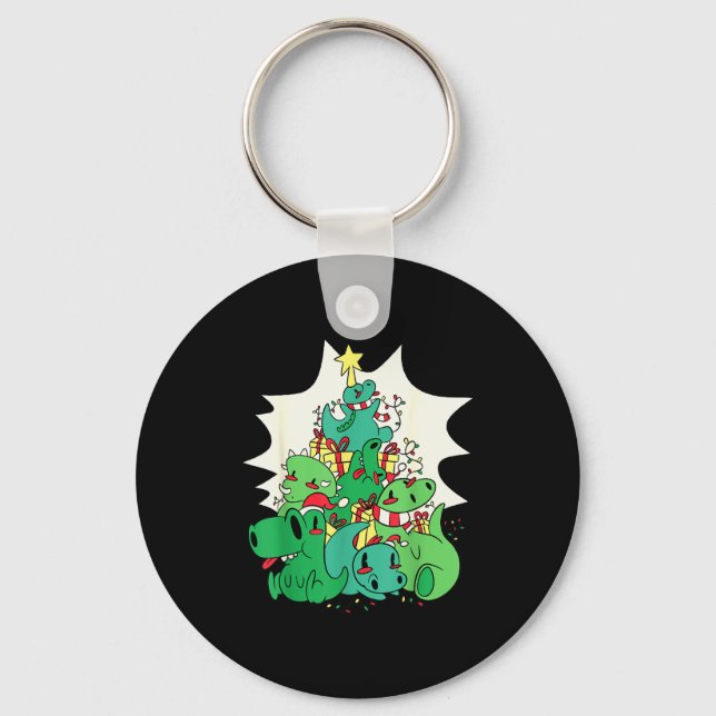 Dinosaur Christmas Tree Cartoons Holiday Tyrannosa Schlüsselanhänger (Vorderseite)