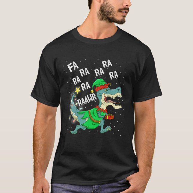 Dinosaur Christmas Tree Rex Fa Ra Ra Rawr Trex Elf T-Shirt (Vorderseite)