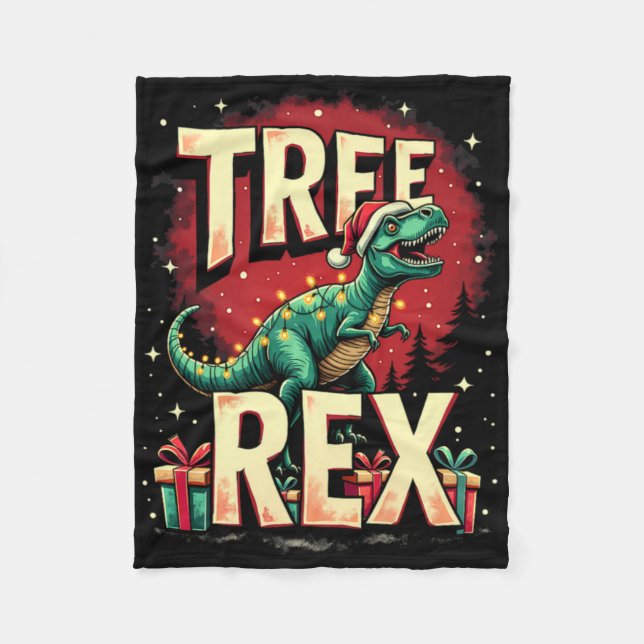 Dinosaur Christmas Tree Rex Men Boys Girls Xmas Li Fleecedecke (Vorderseite)