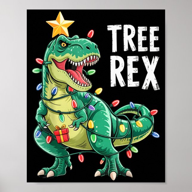 Dinosaur Christmas Tree Rex Pajamas Men Boys Xmas  Poster (Vorne)