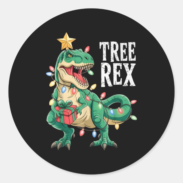 Dinosaur Christmas Tree Rex Pajamas Men Boys Xmas  Runder Aufkleber (Vorderseite)